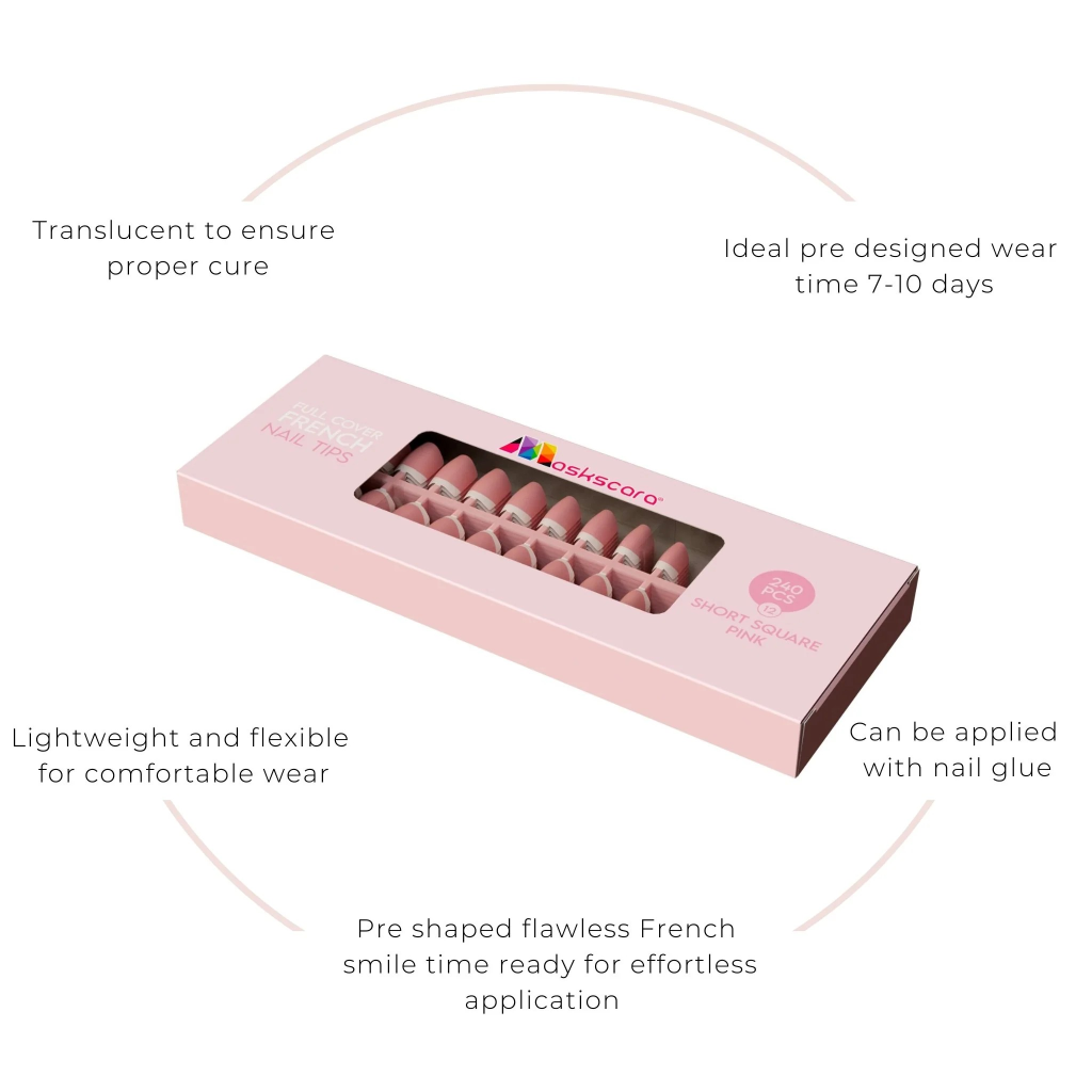 Short Square Pink -Full Cover French Tips 240's