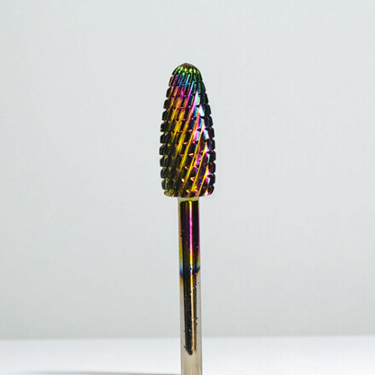 Multicolored nail drill bit on a white background