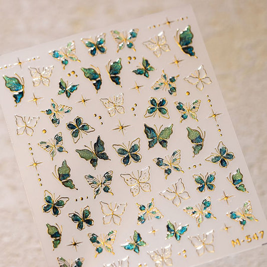 Blue & Green Butterflies Nail Art Sticker M-547
