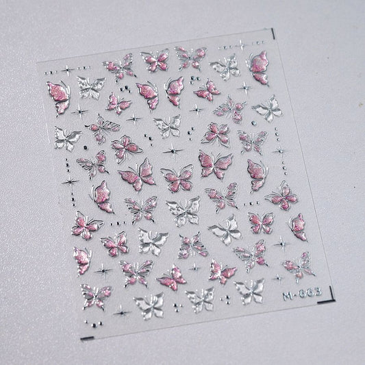 Pink Butterflies Nail Art Sticker M-663