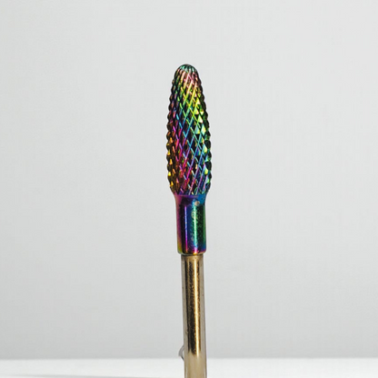 Multicolored nail drill bit on a white background